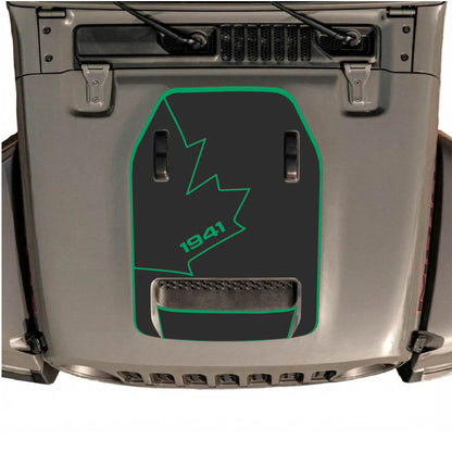 Hood Panel Decal/Sticker - 1941 Canada Full Leaf with Border Graphic Decal Graphic Kit - For Jeep JL JLU 392 2018 - Premium Vinyl