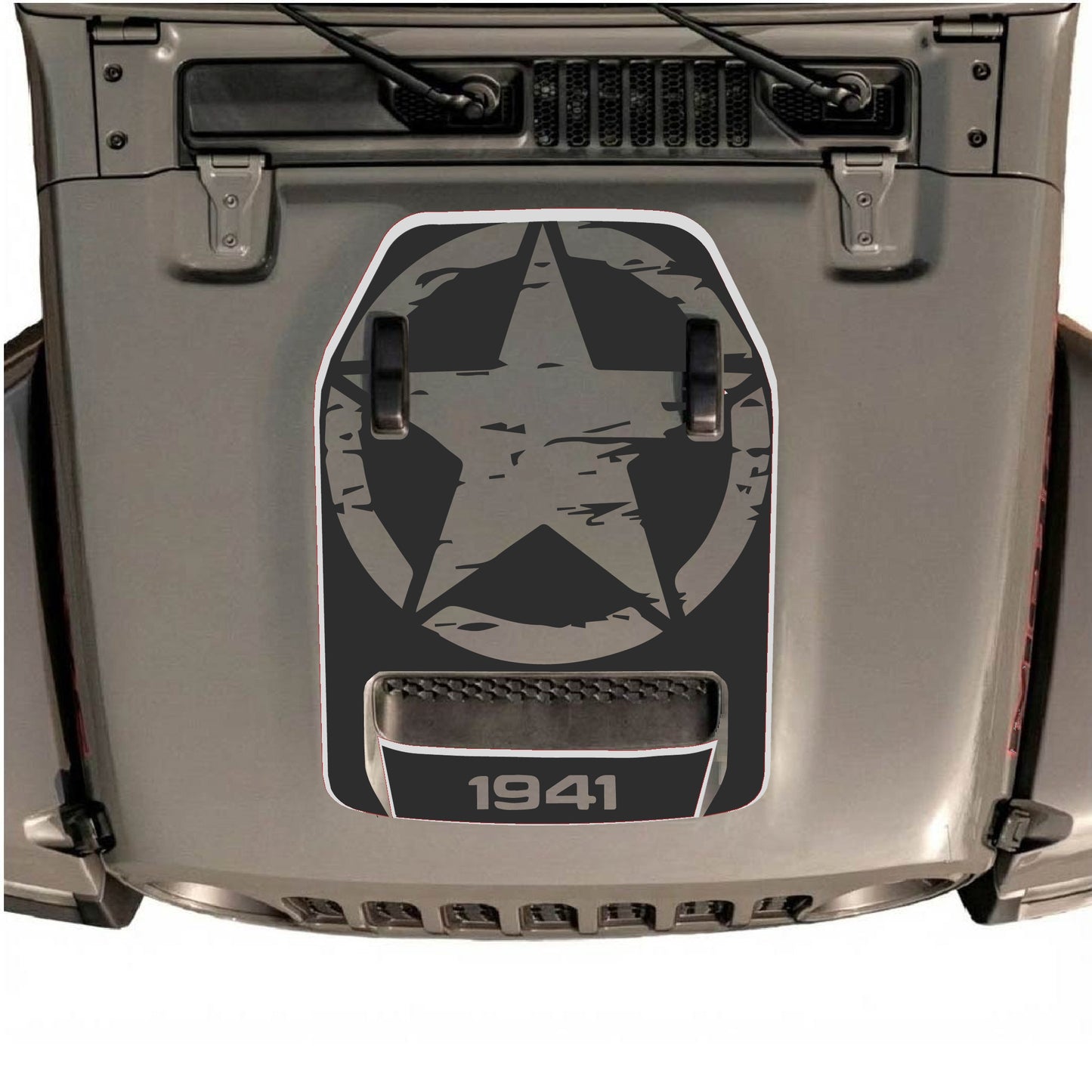 Hood Panel Decal/Sticker - 1941 Full Star with Border Graphic Decal Graphic Kit - For Jeep JL JLU 392 2018 - Premium Vinyl
