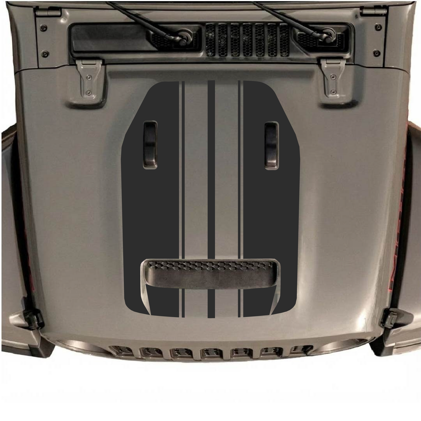 CarCode hood decal sticker for Jeep JL/JLU 2018+ in premium vinyl, featuring stylish hood decal design on a vehicle hood.