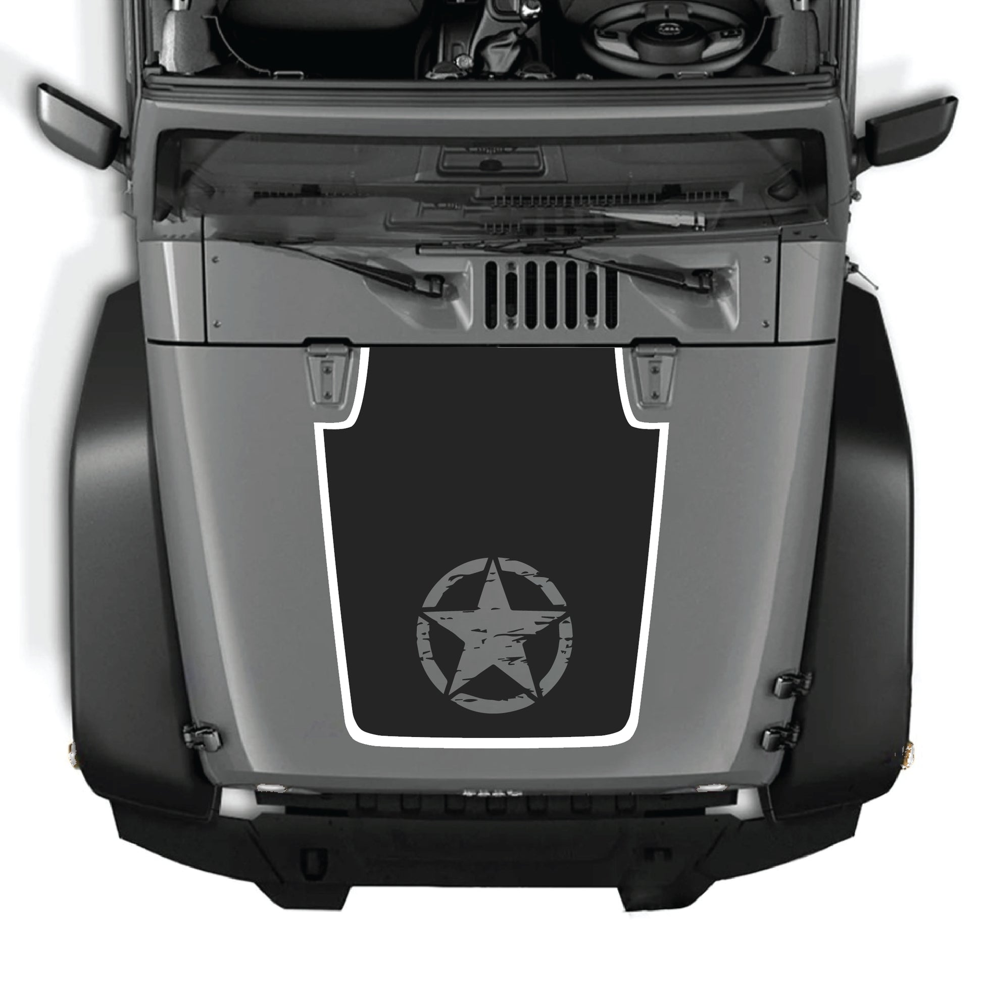 Calcomanía para capó Jeep Wrangler JK JKU con gráfico de estrella central de CarCode, vinilo premium para personalizar el estilo del vehículo.