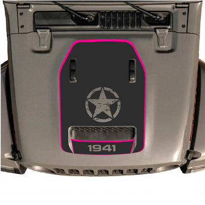Hood Panel Decal/Sticker - 1941 Center Star with Border Graphic Decal Graphic Kit - For Jeep JL JLU 392 2018 - Premium Vinyl
