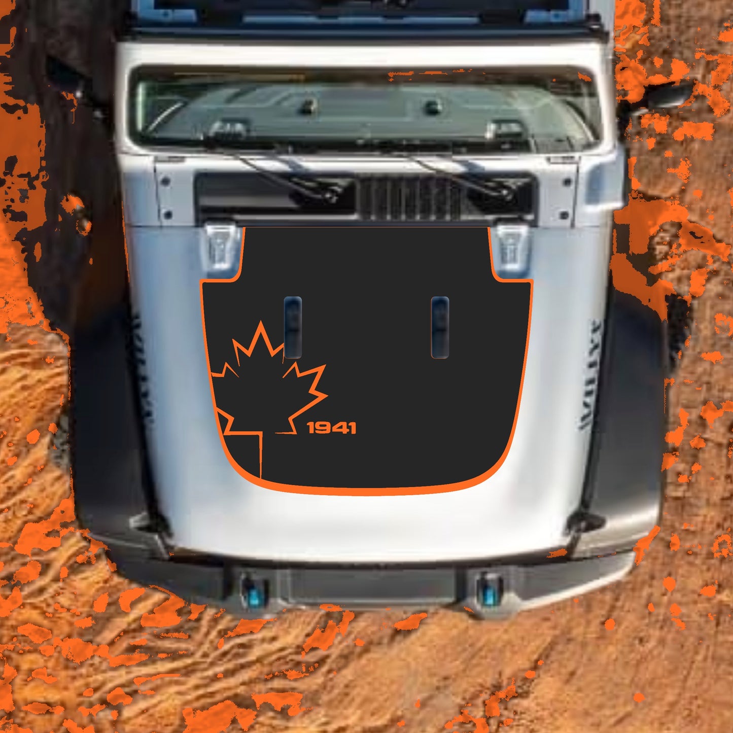 Hood Panel Decal/Sticker - Canada Leaf 1941 with Border Graphic Decal Graphic Kit - For Jeep JL JLU Sahara 2018-2025 - Premium Vinyl
