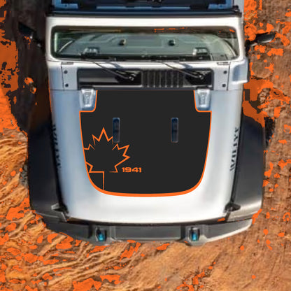 Hood Panel Decal/Sticker - Canada Leaf 1941 with Border Graphic Decal Graphic Kit - For Jeep JL JLU Sahara 2018-2025 - Premium Vinyl