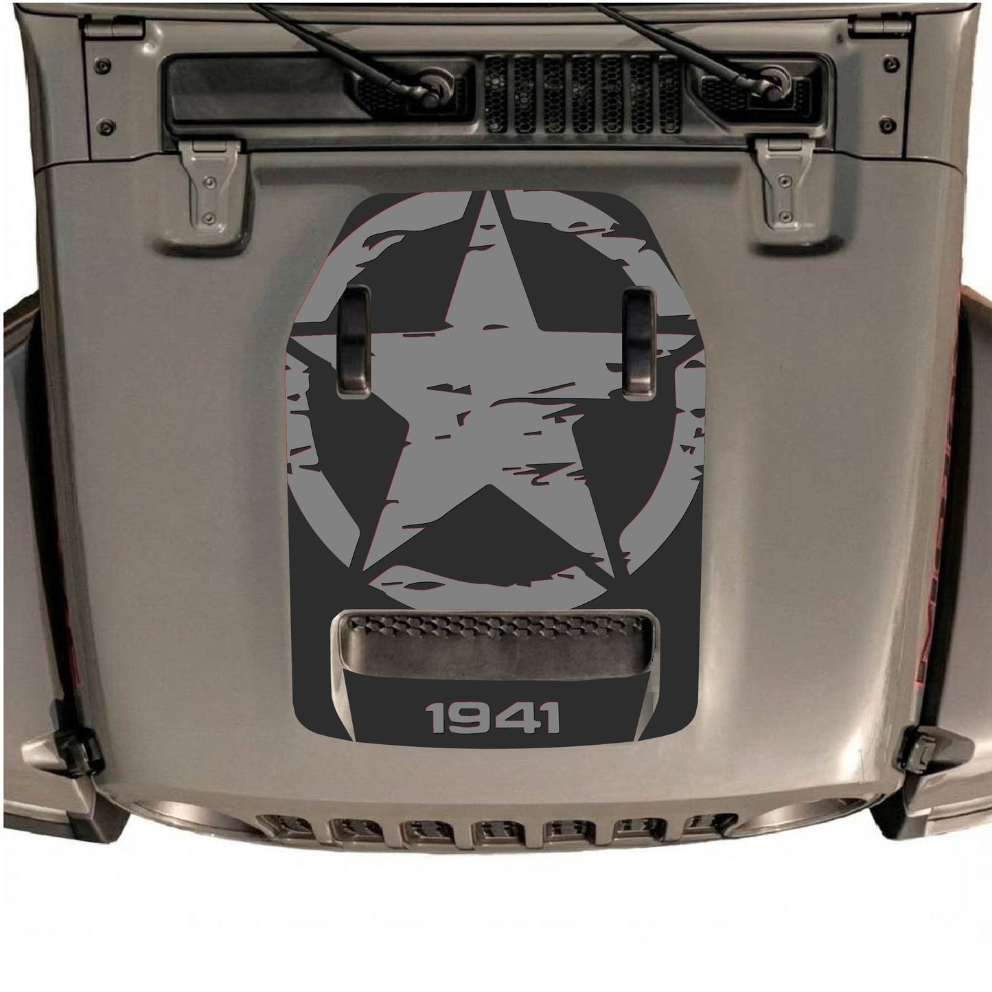 Hood Panel Decal/Sticker - 1941 Full Star Graphic Decal Graphic Kit - For Jeep JL JLU 392 2018 - Premium Vinyl