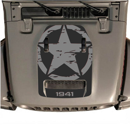 Hood Panel Decal/Sticker - 1941 Full Star Graphic Decal Graphic Kit - For Jeep JL JLU 392 2018 - Premium Vinyl