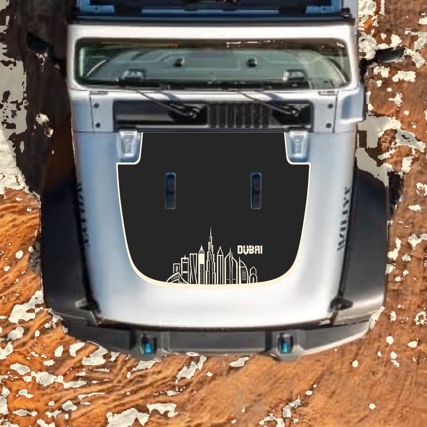 Hood Panel Decal/Sticker - Dubai with Border Graphic Decal Graphic Kit - For Jeep JL JLU Sahara 2018-2025 - Premium Vinyl