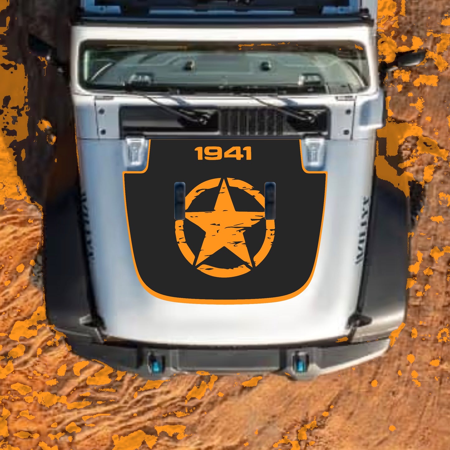 Hood Panel Decal/Sticker - Center Star 1941 with Border Graphic Decal Graphic Kit - For Jeep JL JLU Sahara 2018-2025 - Premium Vinyl
