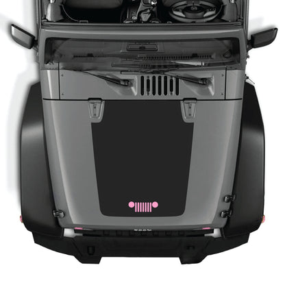 Jeep Wrangler JK JKU hood decal graphic kit by CarCode in black premium vinyl with grill design for 2007-2018 models.