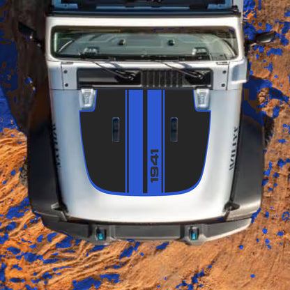 Hood Panel Decal/Sticker - 1941 Stripes with Border Graphic Decal Graphic Kit - For Jeep JL JLU Sahara 2018-2025 - Premium Vinyl