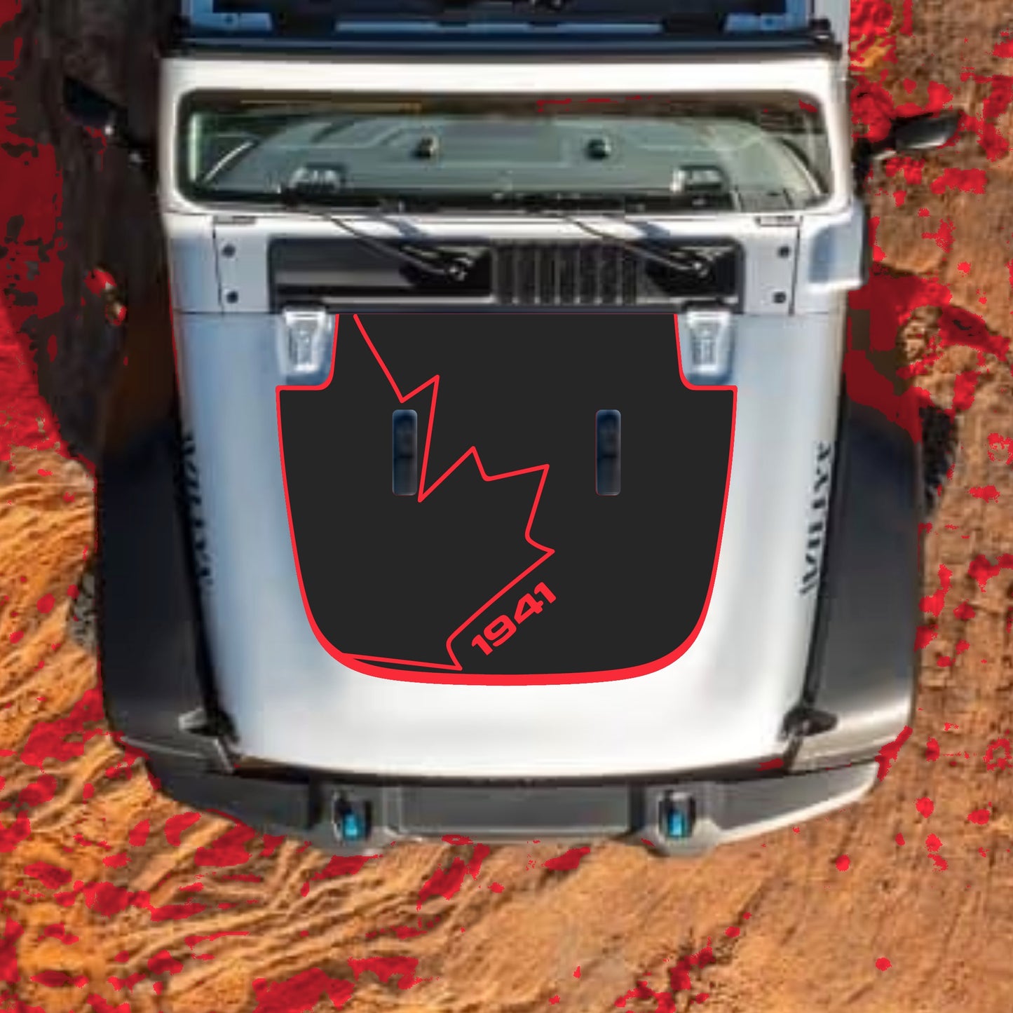 Hood Panel Decal/Sticker - Canada Full Leaf 1941 with Border Graphic Decal Graphic Kit - For Jeep JL JLU Sahara 2018-2025 - Premium Vinyl