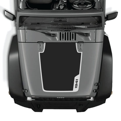 Right side hood decal with 1941 border graphic for Jeep Wrangler JK JKU 2007-2018, premium vinyl CarCode decal kit.