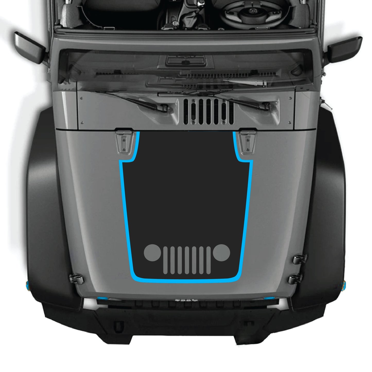 Jeep Wrangler JK JKU kit de calcomanía para capó de CarCode, con diseño premium de vinilo para la parrilla para modelos 2007-2018.