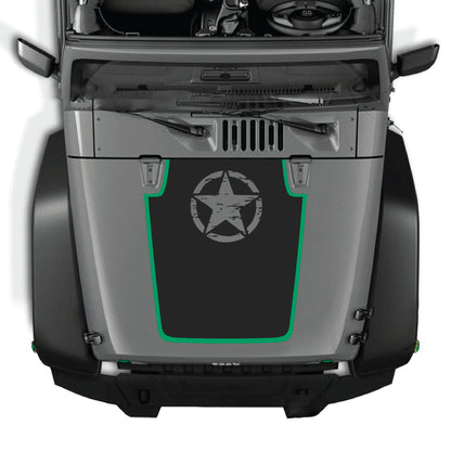 Kit de calcomanías para el cofre Jeep Wrangler JK con diseño gráfico de estrella en vinilo premium de CarCode, personalizado para modelos 2007-2018.