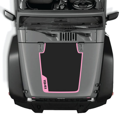 Left side hood decal with "1941" and border graphic for Jeep Wrangler JK JKU 2007-2018, made of premium vinyl by CarCode.
