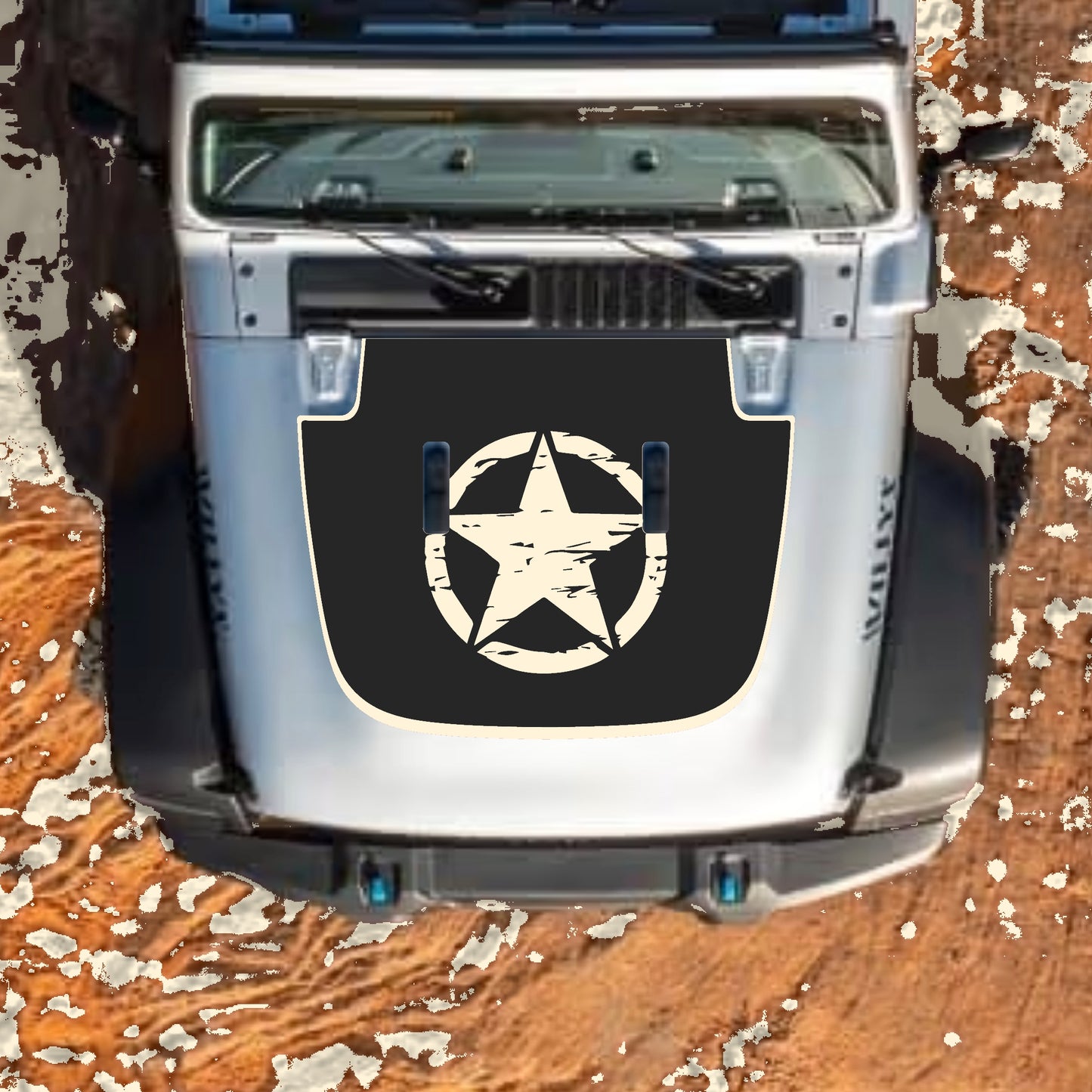 Hood Panel Decal/Sticker - Center Star with Border Graphic Decal Graphic Kit - For Jeep JL JLU Sahara 2018-2025 - Premium Vinyl