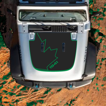 Hood Panel Decal/Sticker - Canada Full Leaf 1941 with Border Graphic Decal Graphic Kit - For Jeep JL JLU Sahara 2018-2025 - Premium Vinyl