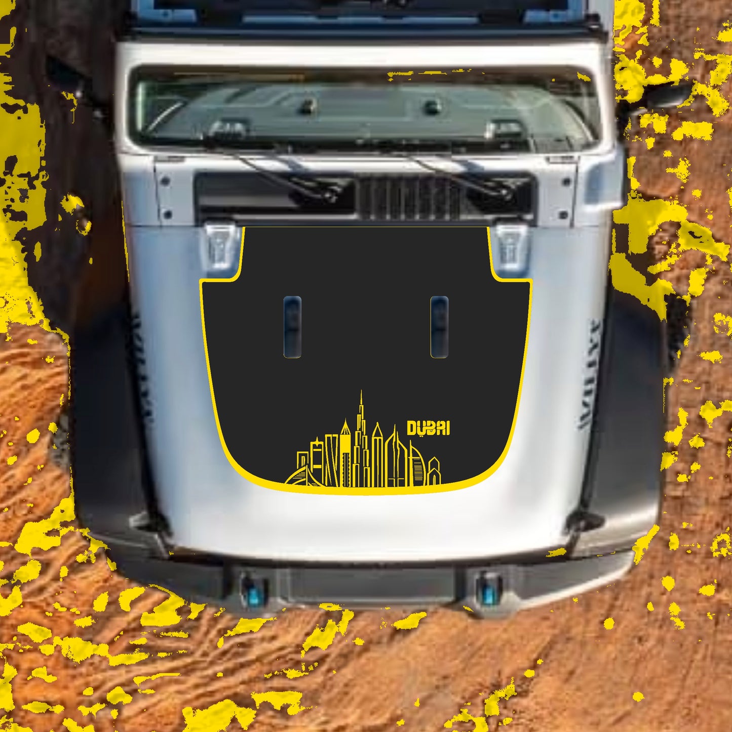 Hood Panel Decal/Sticker - Dubai with Border Graphic Decal Graphic Kit - For Jeep JL JLU Sahara 2018-2025 - Premium Vinyl