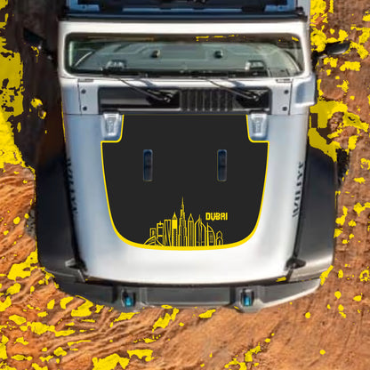 Hood Panel Decal/Sticker - Dubai with Border Graphic Decal Graphic Kit - For Jeep JL JLU Sahara 2018-2025 - Premium Vinyl