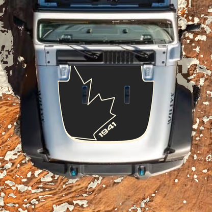 Hood Panel Decal/Sticker - Canada Full Leaf 1941 with Border Graphic Decal Graphic Kit - For Jeep JL JLU Sahara 2018-2025 - Premium Vinyl
