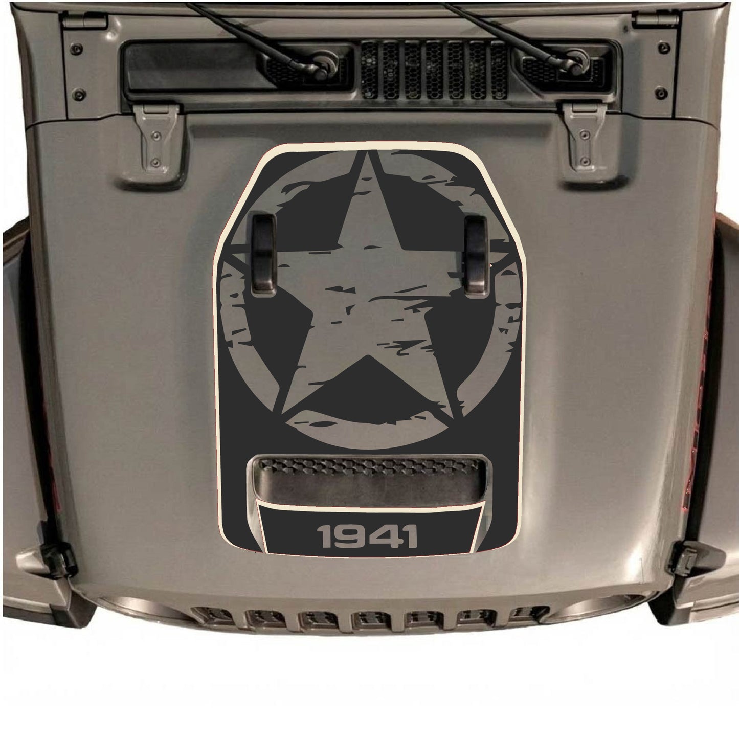 Hood Panel Decal/Sticker - 1941 Full Star with Border Graphic Decal Graphic Kit - For Jeep JL JLU 392 2018 - Premium Vinyl