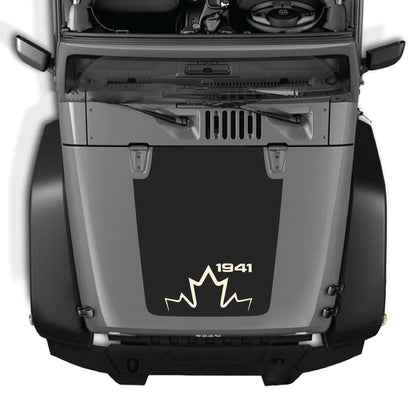 Canada 1941 hood decal graphic kit for Jeep Wrangler JK JKU, made of premium vinyl, featuring patriotic design on vehicle hood.