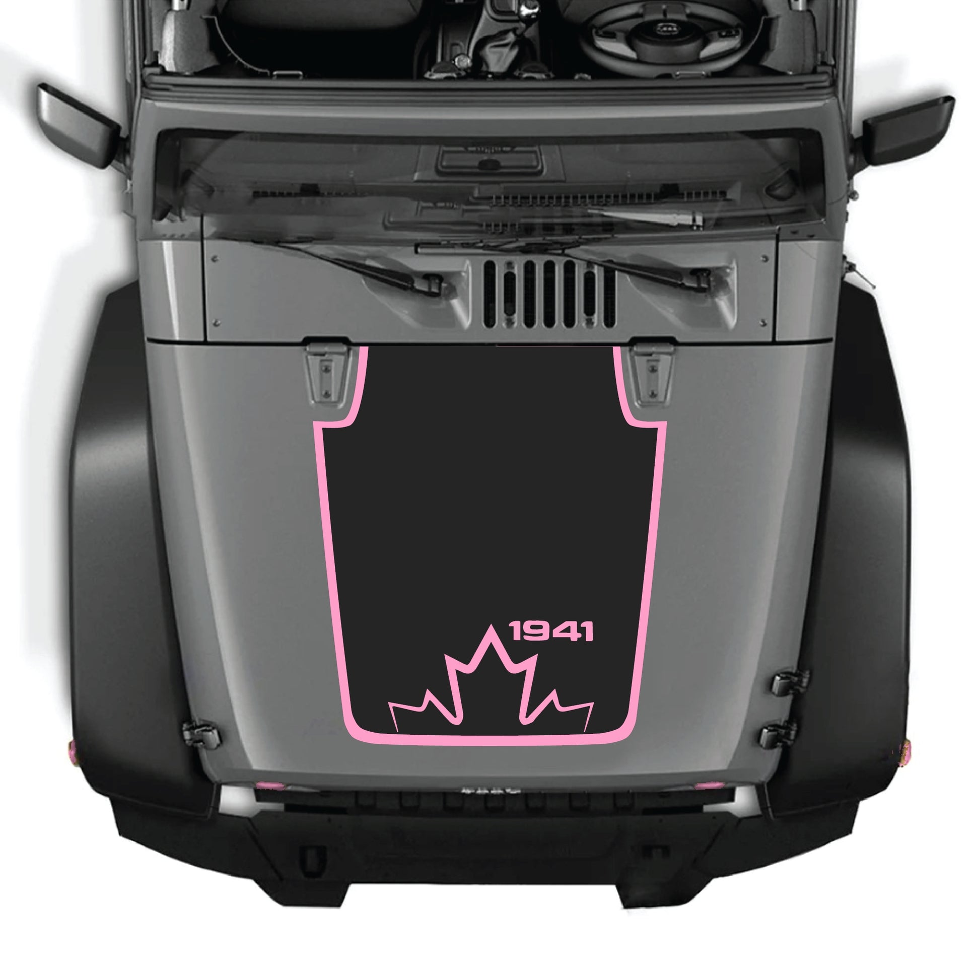 Canada 1941 hood decal with border graphic kit for Jeep Wrangler JK JKU 2007-2018, made of premium vinyl by CarCode.