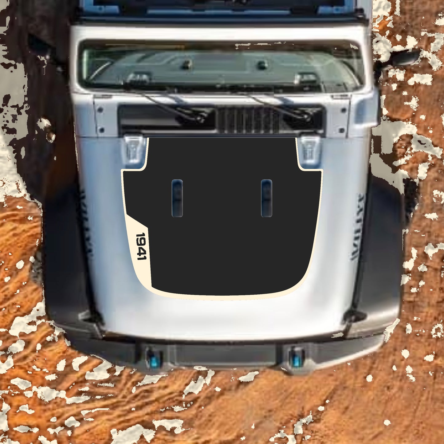 Hood Panel Decal/Sticker - Left Side 1941 with Border Graphic Decal Graphic Kit - For Jeep JL JLU Sahara 2018-2025 - Premium Vinyl