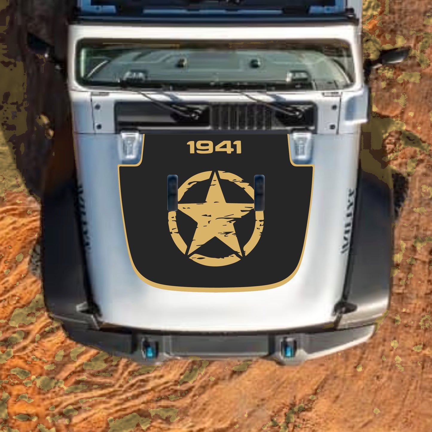 Hood Panel Decal/Sticker - Center Star 1941 with Border Graphic Decal Graphic Kit - For Jeep JL JLU Sahara 2018-2025 - Premium Vinyl