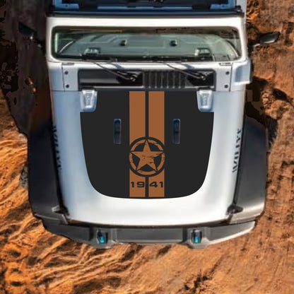 Hood Panel Decal/Sticker - 1941 Star and Stripes Graphic Decal Graphic Kit - For Jeep JL JLU Sahara 2018-2025 - Premium Vinyl