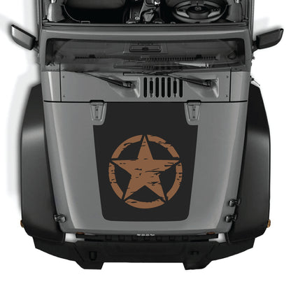 Full star hood decal graphic kit for Jeep Wrangler JK JKU, made of premium vinyl, featuring bold star design on vehicle hood