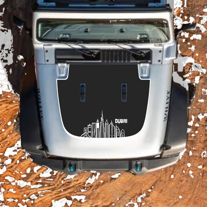 Hood Panel Decal/Sticker - Dubai with Border Graphic Decal Graphic Kit - For Jeep JL JLU Sahara 2018-2025 - Premium Vinyl