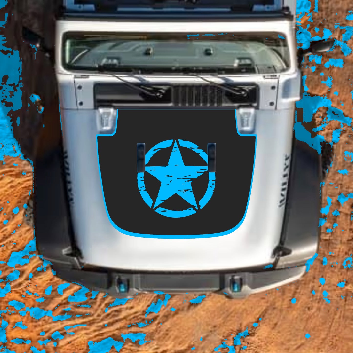 Hood Panel Decal/Sticker - Center Star with Border Graphic Decal Graphic Kit - For Jeep JL JLU Sahara 2018-2025 - Premium Vinyl