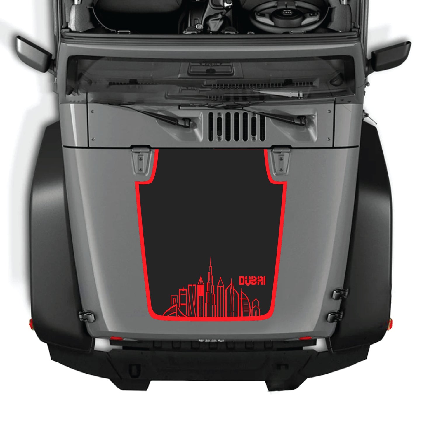 Dubai with border hood decal sticker for Jeep Wrangler JK and JKU, made of premium vinyl by CarCode.