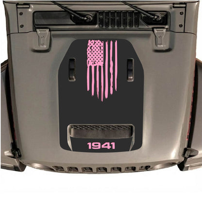 Hood Panel Decal/Sticker - 1941 America Flag Graphic Decal Graphic Kit - For Jeep JL JLU 392 2018 - Premium Vinyl