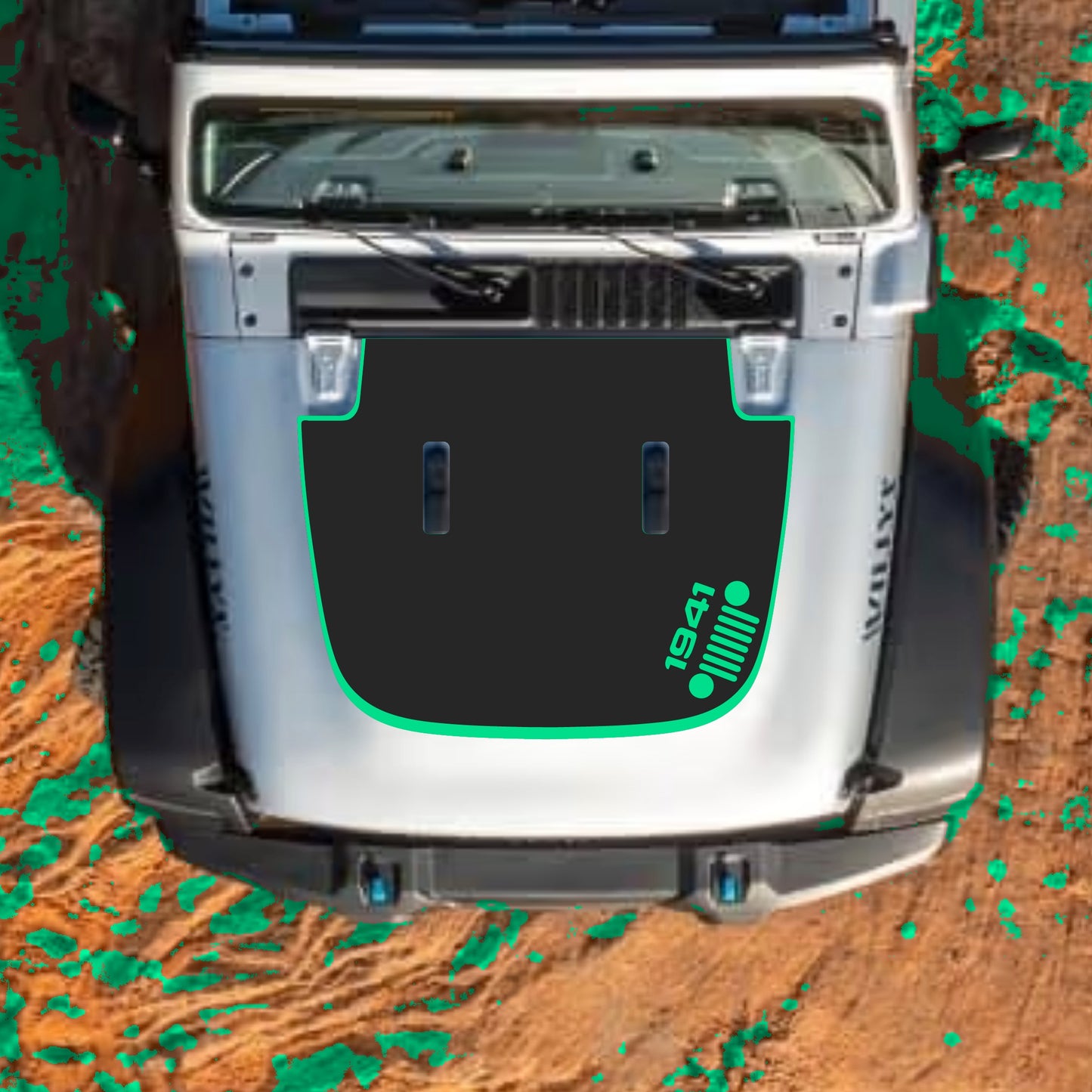 Hood Panel Decal/Sticker - Right Side 1941 Grill with Border Graphic Decal Graphic Kit - For Jeep JL JLU Sahara 2018-2025 - Premium Vinyl