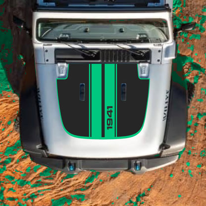 Hood Panel Decal/Sticker - 1941 Stripes with Border Graphic Decal Graphic Kit - For Jeep JL JLU Sahara 2018-2025 - Premium Vinyl