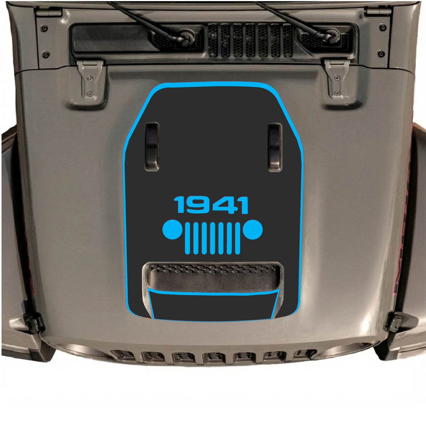 Hood Panel Decal/Sticker - 1941 Center Grill with Border Graphic Decal Graphic Kit - For Jeep JL JLU 392 2018 - Premium Vinyl