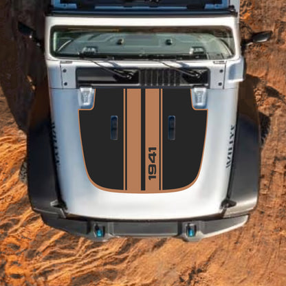Hood Panel Decal/Sticker - 1941 Stripes with Border Graphic Decal Graphic Kit - For Jeep JL JLU Sahara 2018-2025 - Premium Vinyl