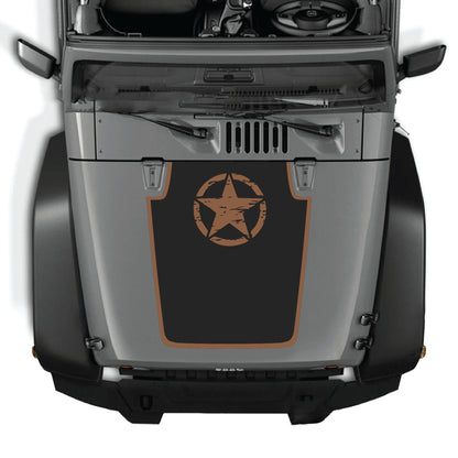 Jeep Wrangler JK hood decal featuring a top star with border graphic, made of premium vinyl for a stylish exterior upgrade.