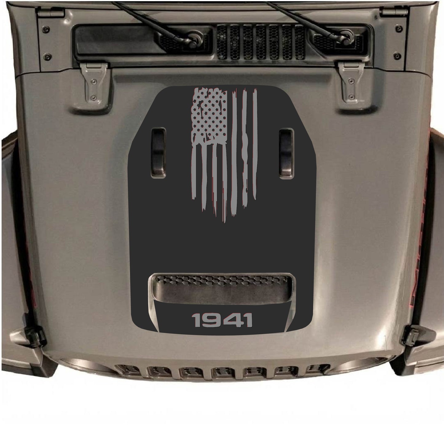 Hood Panel Decal/Sticker - 1941 America Flag Graphic Decal Graphic Kit - For Jeep JL JLU 392 2018 - Premium Vinyl