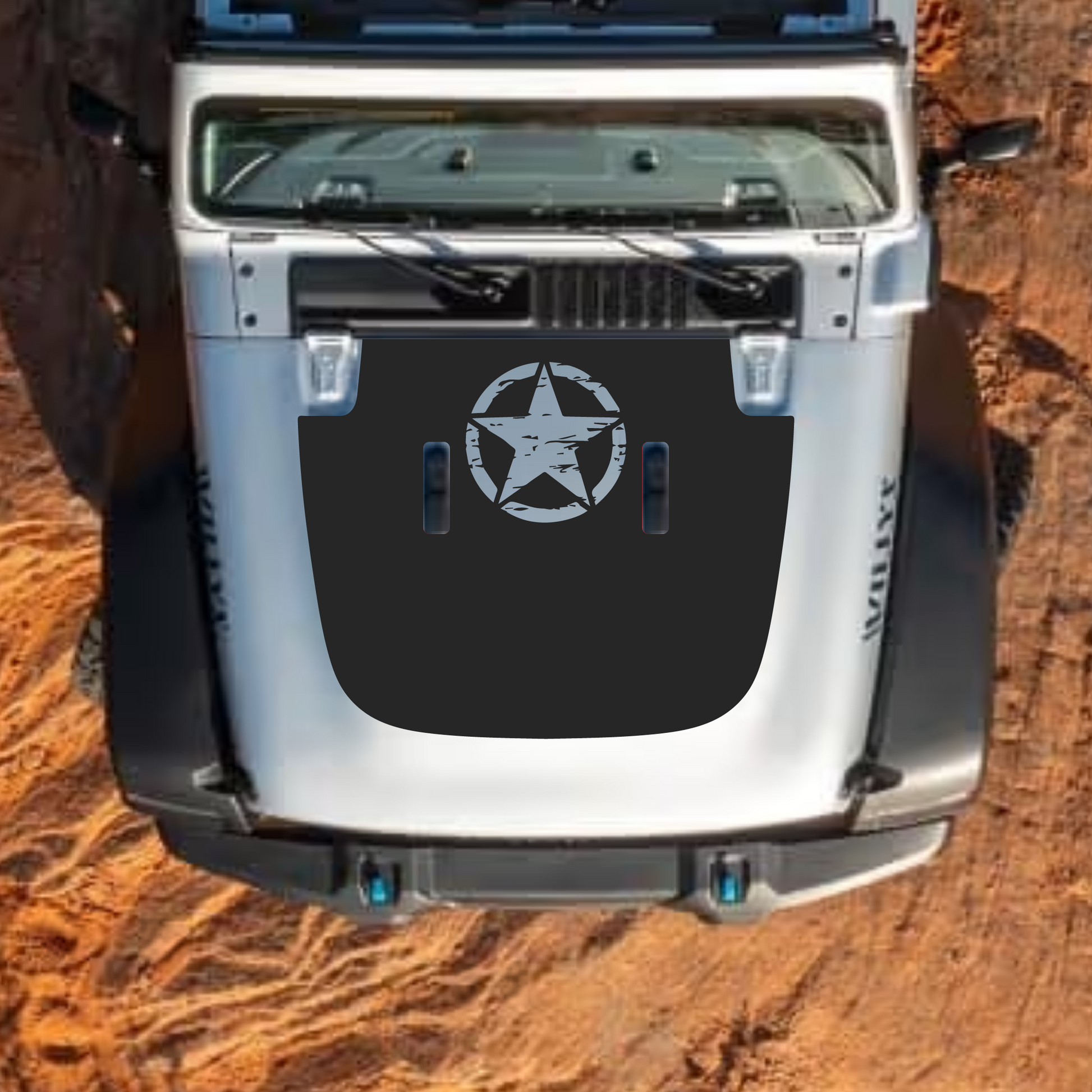 CarCode Hood Styles Decal for Jeep JL/JLU Sahara, premium vinyl sticker on hood, 2018-2025, featuring stylish design.