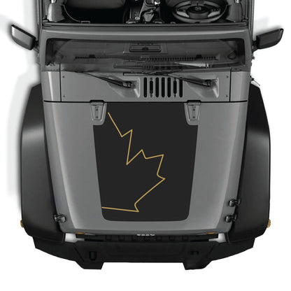 Canada full leaf hood decal graphic kit on Jeep Wrangler JK JKU, made from premium vinyl, for a bold off-road look.