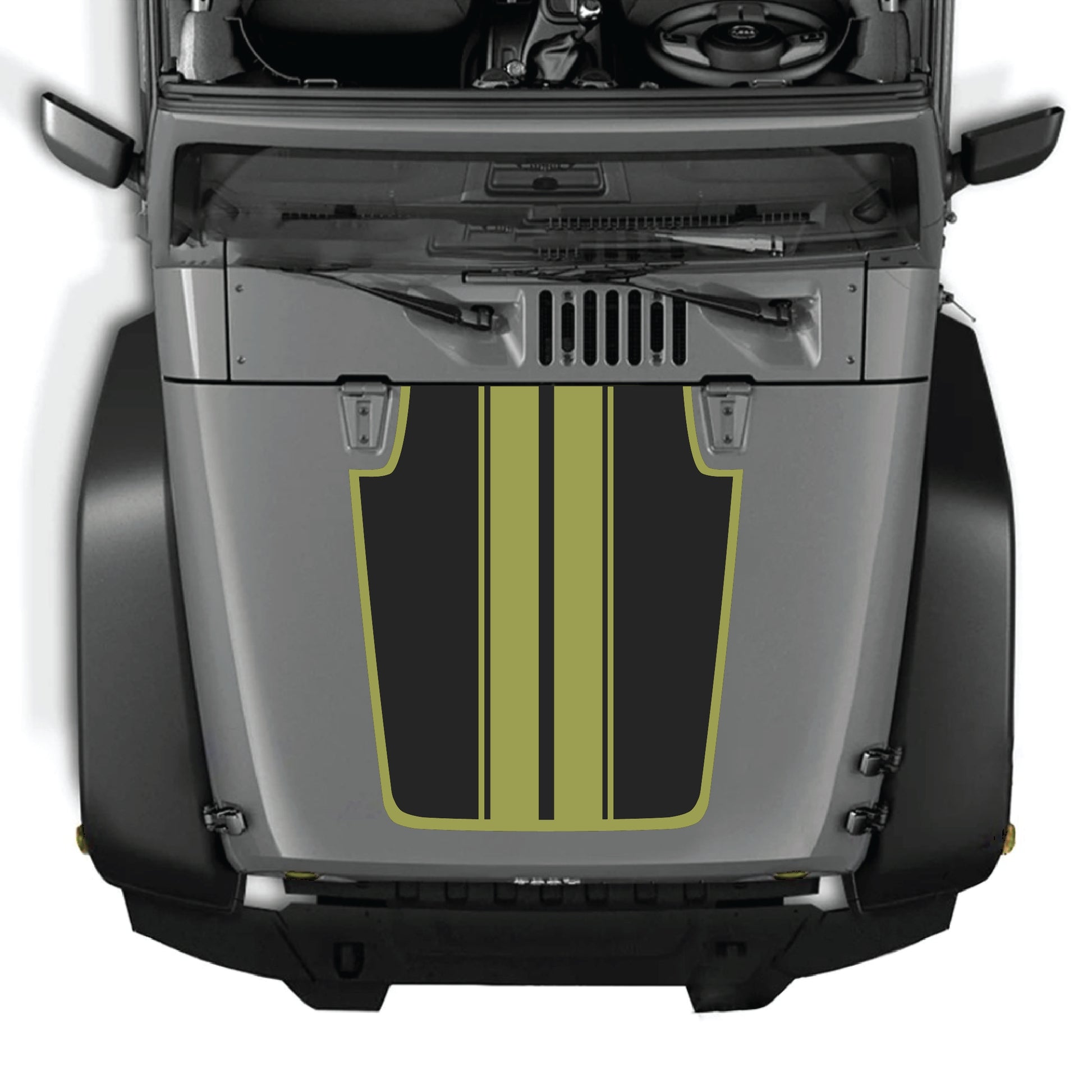 Jeep Wrangler JK hood decal by CarCode featuring stripe and border graphic in premium vinyl, designed for 2007-2018 models.