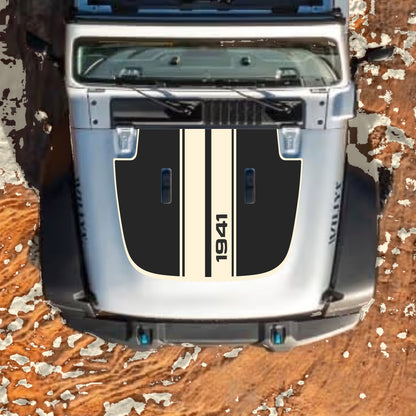 Hood Panel Decal/Sticker - 1941 Stripes with Border Graphic Decal Graphic Kit - For Jeep JL JLU Sahara 2018-2025 - Premium Vinyl