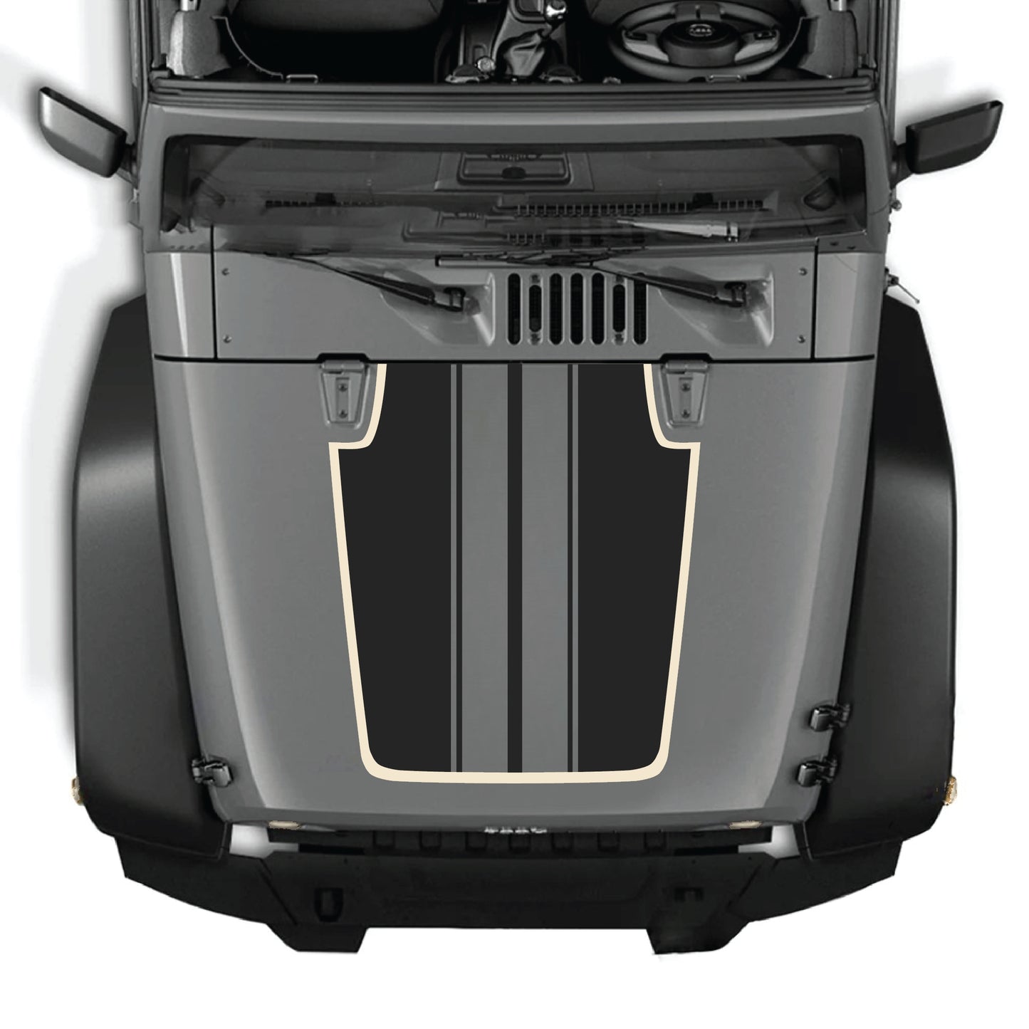 Calcomanía para capó CarCode Jeep Wrangler JK con gráfico de franja en negrita, fabricada en vinilo premium para una mejora exterior con estilo.
