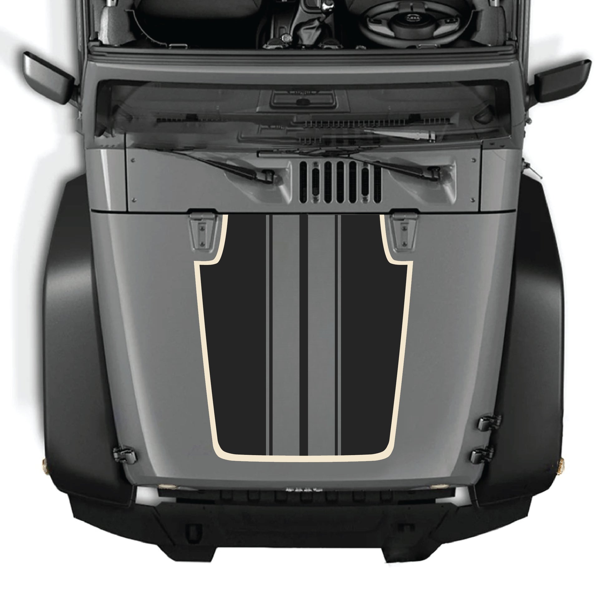 Calcomanía para capó CarCode Jeep Wrangler JK con gráfico de franja en negrita, fabricada en vinilo premium para una mejora exterior con estilo.