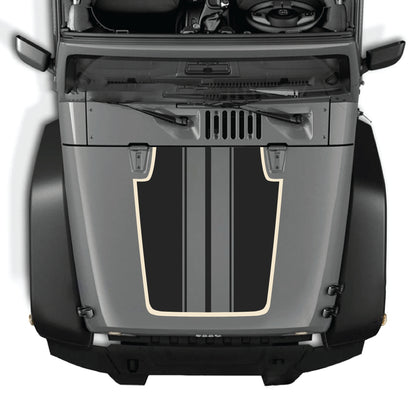 Calcomanía para capó CarCode Jeep Wrangler JK con gráfico de franja en negrita, fabricada en vinilo premium para una mejora exterior con estilo.