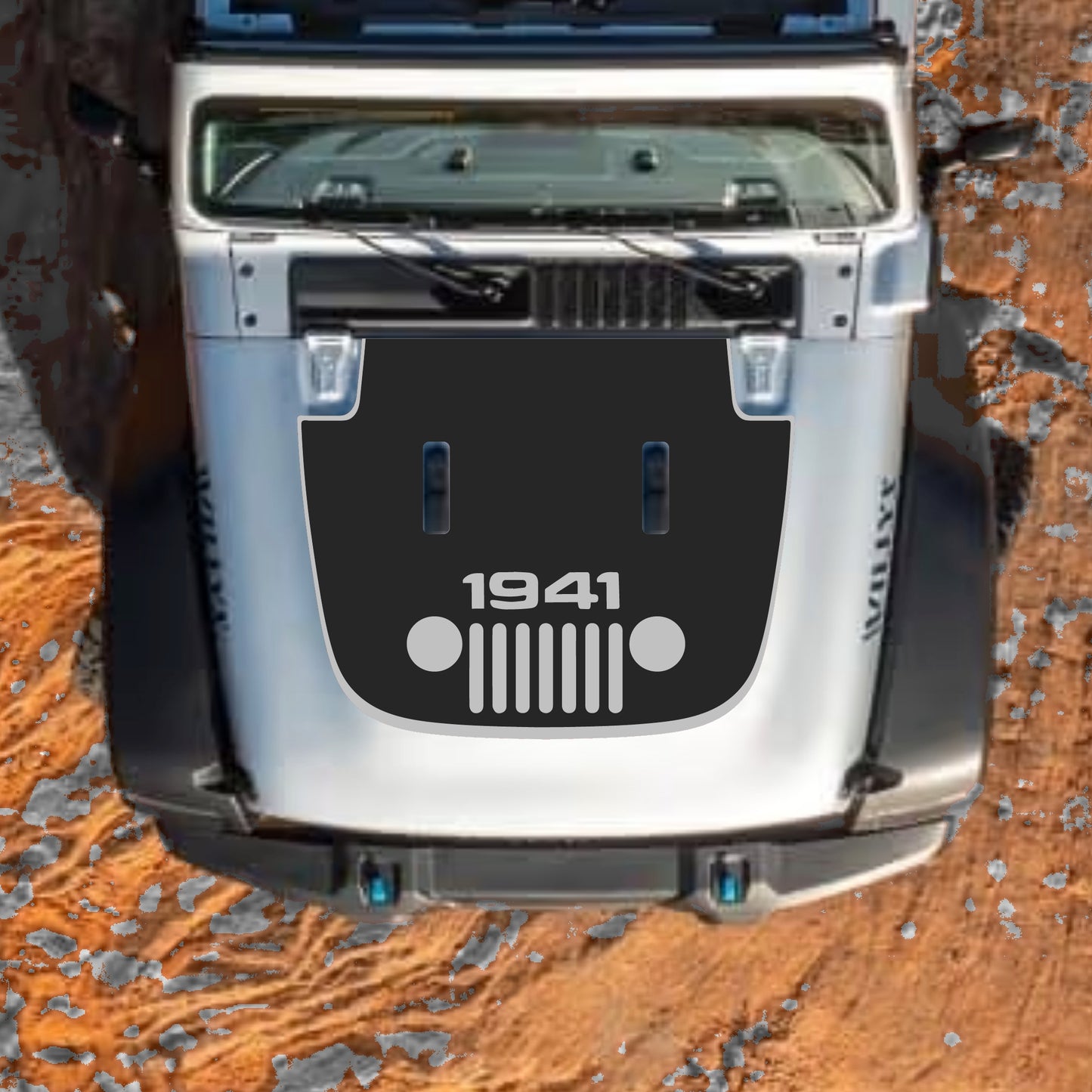 Hood Panel Decal/Sticker - Full 1941 Grill with Border Graphic Decal Graphic Kit - For Jeep JL JLU Sahara 2018-2025 - Premium Vinyl