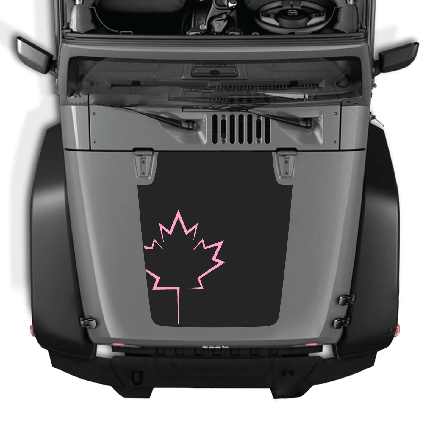 Canada leaf hood decal graphic kit for Jeep Wrangler JK JKU, made of premium vinyl, featuring bold leaf design on the hood.