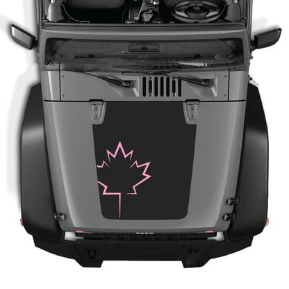 Canada leaf hood decal graphic kit for Jeep Wrangler JK JKU, made of premium vinyl, featuring bold leaf design on the hood.